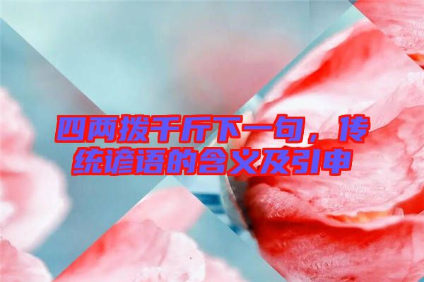 四兩撥千斤下一句，傳統(tǒng)諺語(yǔ)的含義及引申