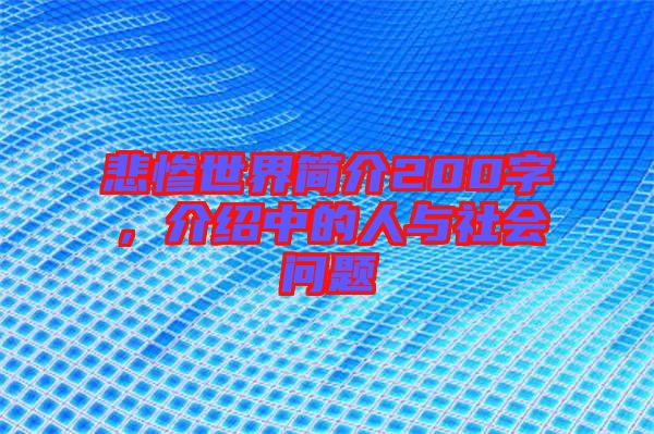 悲慘世界簡介200字，介紹中的人與社會問題