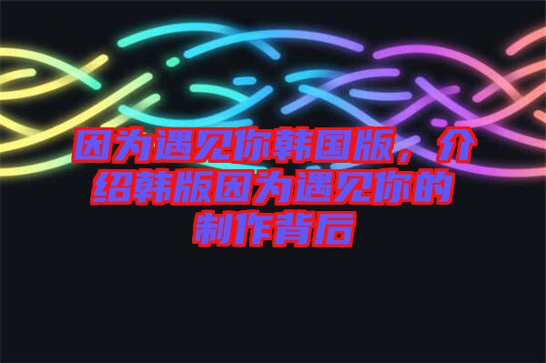因為遇見你韓國版，介紹韓版因為遇見你的制作背后
