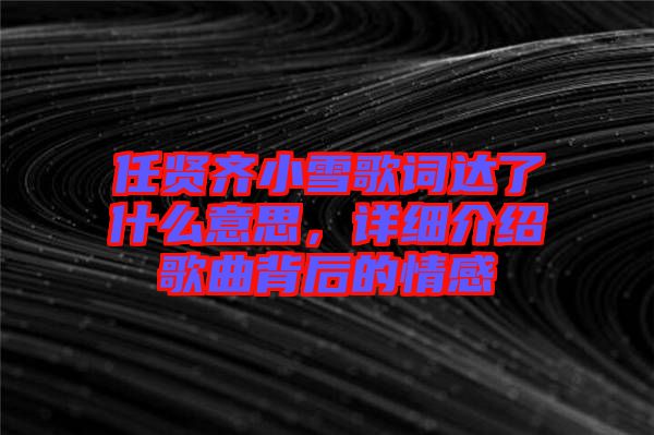 任賢齊小雪歌詞達了什么意思，詳細介紹歌曲背后的情感