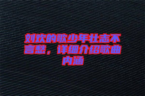 劉歡的歌少年壯志不言愁，詳細介紹歌曲內(nèi)涵