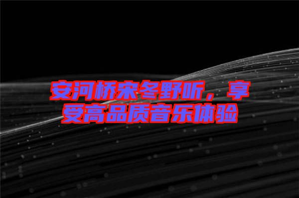 安河橋宋冬野聽，享受高品質音樂體驗