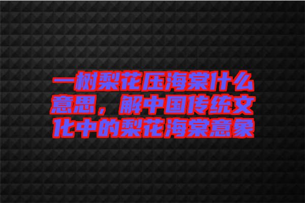 一樹梨花壓海棠什么意思，解中國傳統文化中的梨花海棠意象