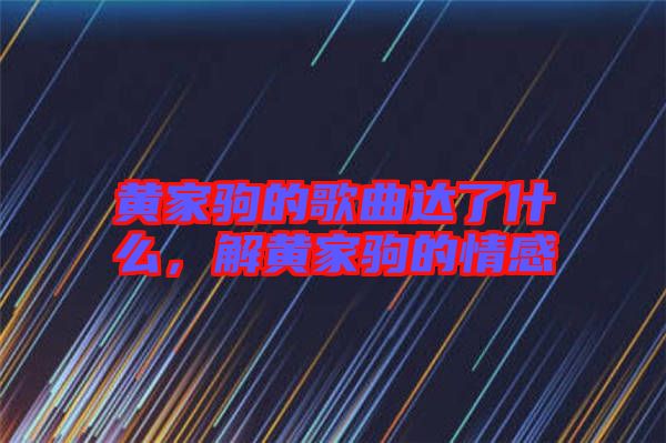 黃家駒的歌曲達了什么，解黃家駒的情感