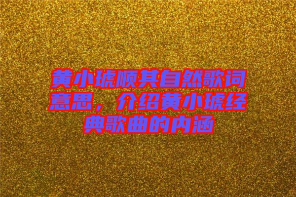 黃小琥順其自然歌詞意思，介紹黃小琥經典歌曲的內涵