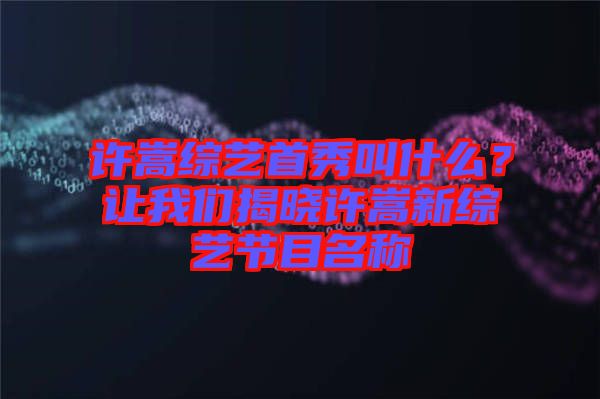 許嵩綜藝首秀叫什么？讓我們揭曉許嵩新綜藝節目名稱